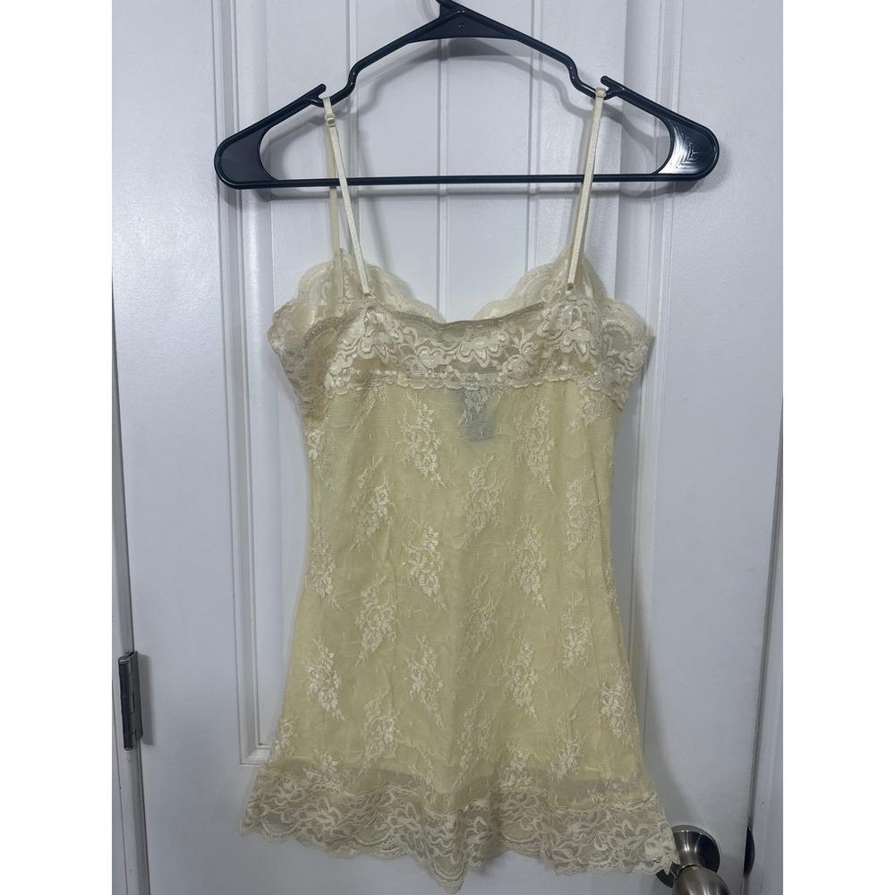 Y2K Charlotte Russe Yellow Floral Lace Camisole Sheer Adjustable Strap Medium - Picture 4 of 7